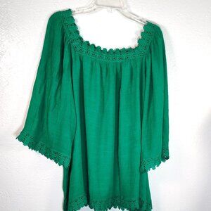 Avenue Green Dressy Tunic with Crochet Lace Trim Plus Size 26-28